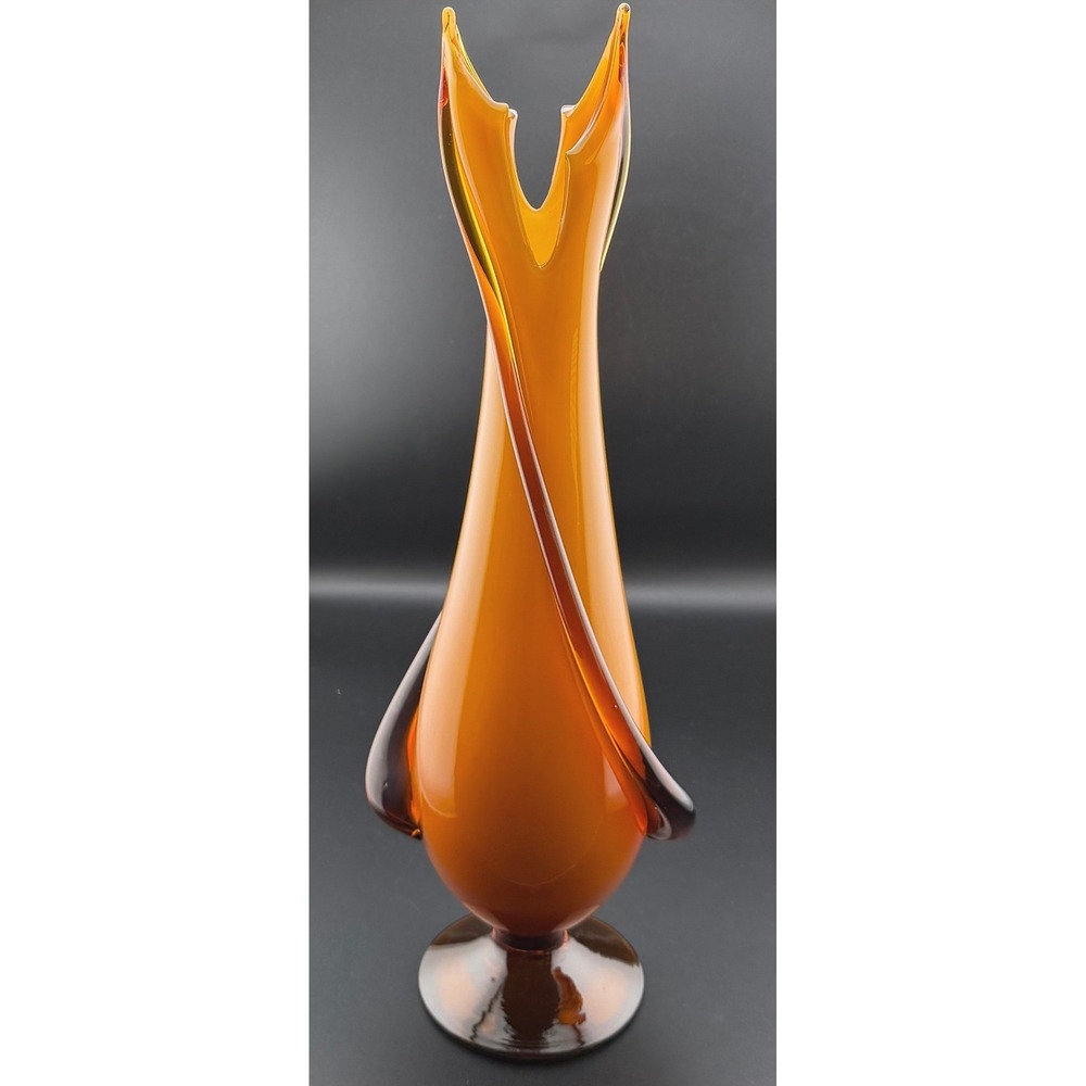 Empoli Cristalleria Fratelli Betti Glass Vase Orange Amber Italian Swung MCM